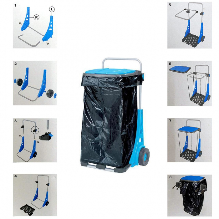 SUPORT PENTRU SACI DE GUNOI CU ROTI PENTRU GRADINA, CARUCIOR TRANSPORT NAVETE MAX 50 KG 120 L [2]