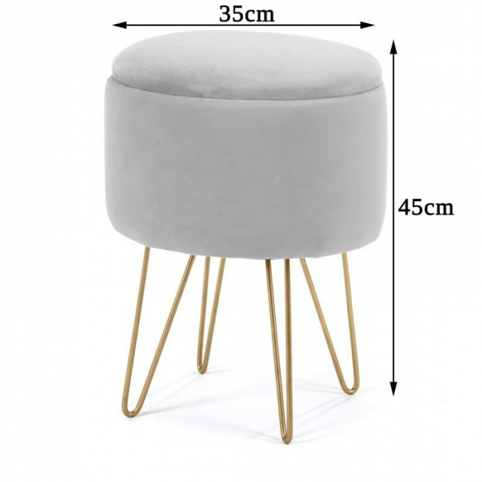 TABURET, ROTUND, CU SPATIU DEPOZITARE, CATIFEA, GALBEN, MAX 90 KG, 35X35X45 CM, LILI [3]