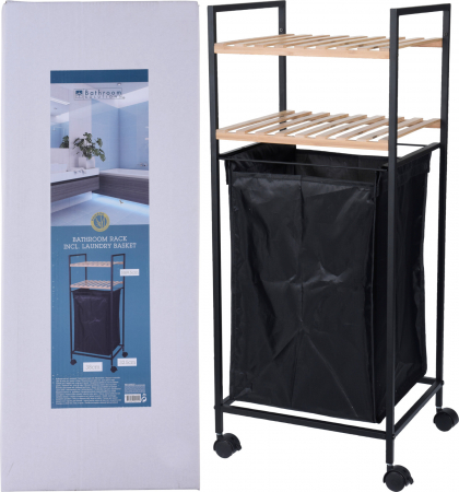 Suporturi si accesorii de baie - Raft de Baie cu Coș pentru Rufe, Design Compact și Mobil