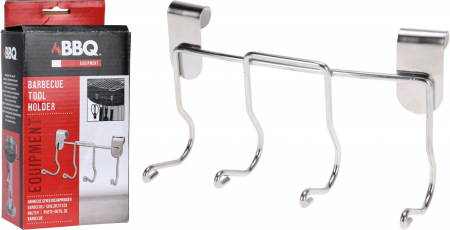 Grill si Accesorii - Suport metalic pentru ustensile BBQ – 4 cârlige, montare pe marginea grătarului