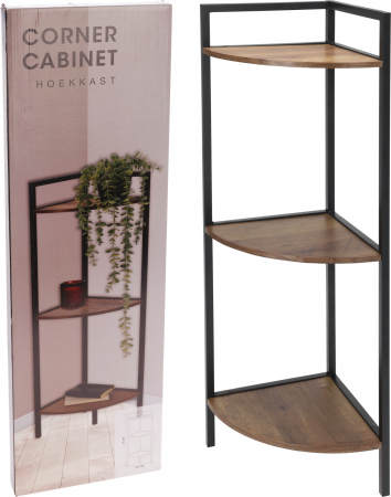 Mobilier hol - Etajeră colț metalică cu 3 rafturi, stil industrial, 102 cm