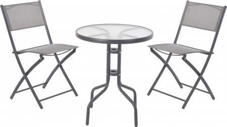 Mobilier Gradina - Set mobilier bistro pliabil cu masă rotundă și 2 scaune – sticlă securizată și metal, gri