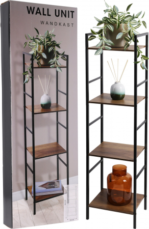 Mobilier hol - Etajeră înaltă cu 4 rafturi, stil industrial, 29.5x29.5x105 cm