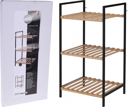 Raft de Depozitare cu 3 Nivele, Cadru Metalic și Bambus, Design Modern [1]