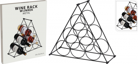 Diverse Accesorii - Suport metalic pentru sticle de vin, design piramidal, 12 sticle, 39x18x34 cm