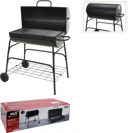 Grill si Accesorii - Grătar cu capac pe cărbuni, metalic, 97 cm, cu roți și raft de depozitare