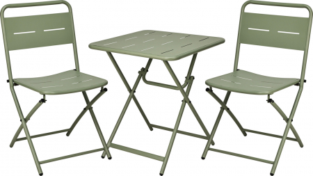 Mobilier Gradina - Set mobilier pliabil pentru balcon – masă pătrată și 2 scaune metalice verzi