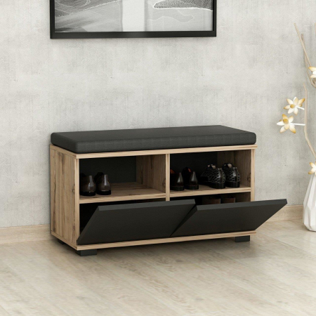BANCA DEPOZITARE INCALTAMINTE, PANTOFAR PENTRU HOL, PAL MELAMINAT, 4 RAFTURI, NATUR CU PERNA NEAGRA, 80X35X42 CM, DRAGON, MINAR [4]