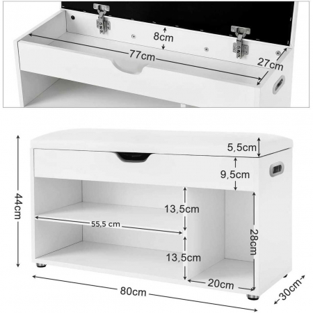 BANCA DEPOZITARE INCALTAMINTE, PANTOFAR PENTRU HOL, VASAGLE, PAL, 3 RAFTURI, ALB, 80X30X44 CM [6]