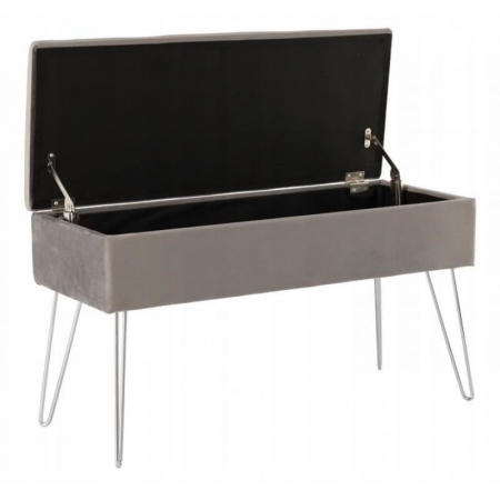 BANCA PENTRU DORMITOR CU SPATIU DE DEPOZITARE, PICIOARE METAL, CATIFEA, GRI, 75X30X40 CM [3]