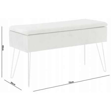 BANCA PENTRU DORMITOR CU SPATIU DE DEPOZITARE, PICIOARE METAL, CATIFEA, GRI, 75X30X40 CM [2]