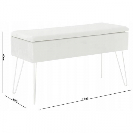 BANCA PENTRU DORMITOR CU SPATIU DE DEPOZITARE, PICIOARE METAL, CATIFEA, NEGRU, 75X30X40 CM [5]