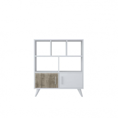 BIBLIOTECA, PAL MELAMINAT, 7 RAFTURI, 2 USI, ALB SI NATUR, 90X22X105 CM, DUCKY, MINAR  [2]