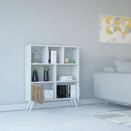BIBLIOTECA, PAL MELAMINAT, 7 RAFTURI, 2 USI, ALB SI NATUR, 90X22X105 CM, DUCKY, MINAR  [4]