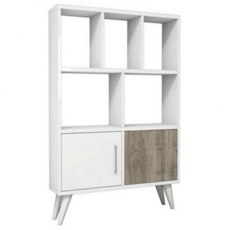 Mobila living si biblioteci - BIBLIOTECA, PAL MELAMINAT, 7 RAFTURI, 2 USI, ALB SI NATUR, 90X22X105 CM, DUCKY, MINAR 