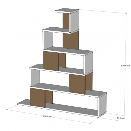 BIBLIOTECA, PAL MELAMINAT, ALB SI NATUR, 120X22X130 CM, PYRAMID, MINAR [1]