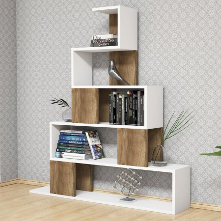 BIBLIOTECA, PAL MELAMINAT, ALB SI NATUR, 120X22X130 CM, PYRAMID, MINAR [4]