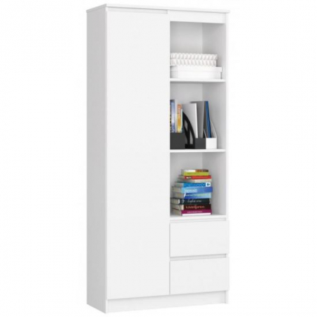 Mobila living si biblioteci - BIBLIOTECA, PLACA LAMINATA, 2 SERTARE, 7 RAFTURI, ALB, 80X35X180 CM 
