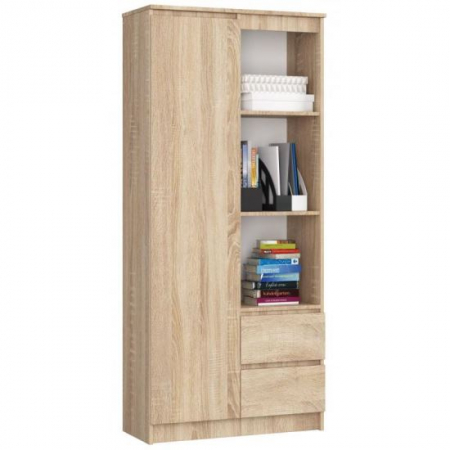 Mobila living si biblioteci - BIBLIOTECA, PLACA LAMINATA, 2 SERTARE, 7 RAFTURI, STEJAR, 80X35X180 CM