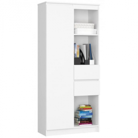 Living - BIBLIOTECA, PLACA LAMINATA, 2 SERTARE LA MIJLOC, 7 RAFTURI, 1 USA, ALB, 80X35X180 CM 