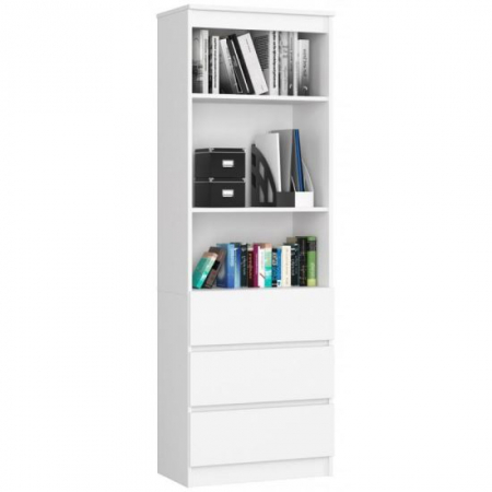 Mobila living si biblioteci - BIBLIOTECA, PLACA LAMINATA, 3 SERTARE, 3 RAFTURI, ALB, 60X35X180 CM