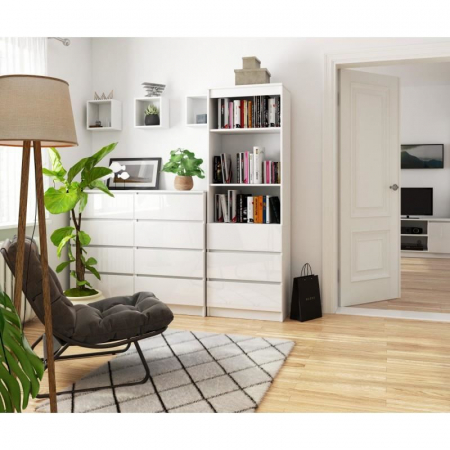 BIBLIOTECA, PLACA LAMINATA, 3 SERTARE, 3 RAFTURI, ALB, 60X35X180 CM [1]