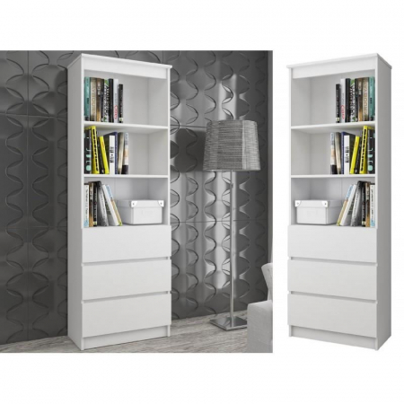 BIBLIOTECA, PLACA LAMINATA, 3 SERTARE, 3 RAFTURI, ALB, 60X35X180 CM [2]