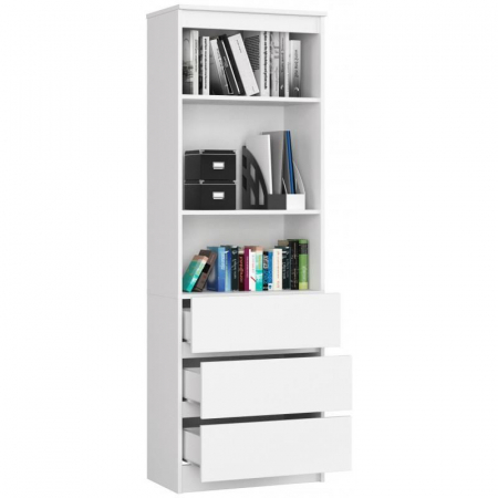 BIBLIOTECA, PLACA LAMINATA, 3 SERTARE, 3 RAFTURI, ALB, 60X35X180 CM [3]