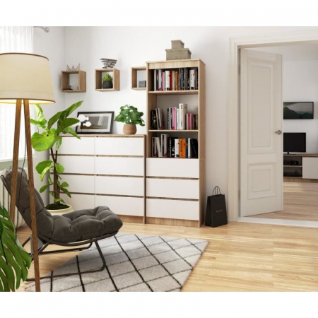 BIBLIOTECA, PLACA LAMINATA, 3 SERTARE, 3 RAFTURI, STEJAR SI ALB, 60X35X180 CM [1]