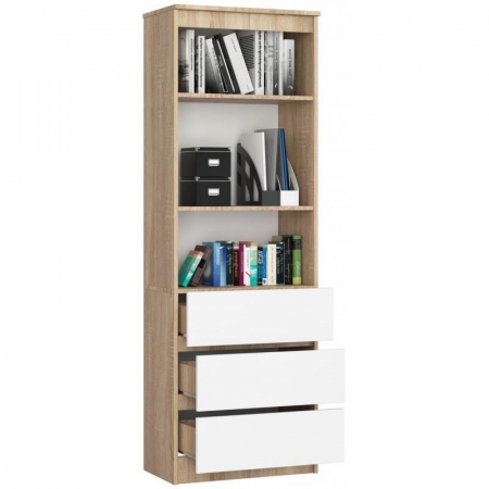 BIBLIOTECA, PLACA LAMINATA, 3 SERTARE, 3 RAFTURI, STEJAR SI ALB, 60X35X180 CM [3]