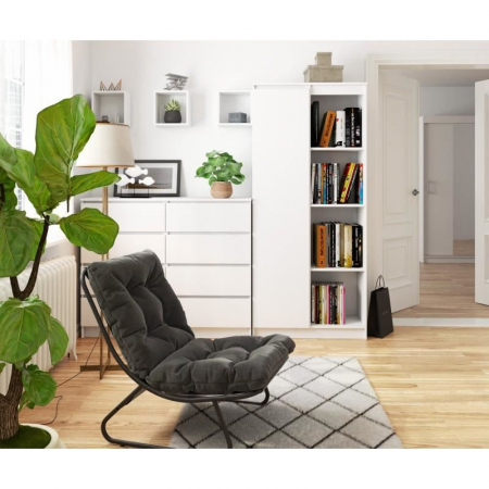 BIBLIOTECA, PLACA LAMINATA, 8 RAFTURI, 1 USA, ALB, 80X35X180 CM [1]