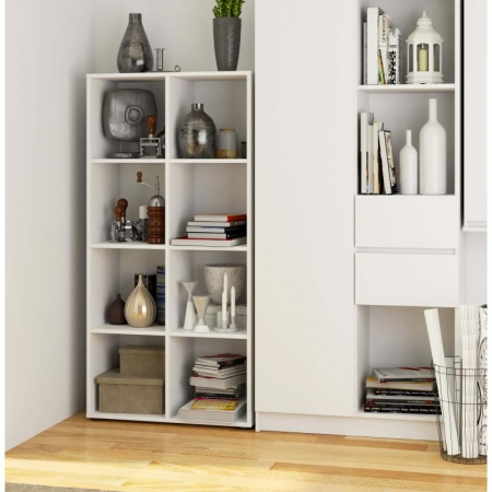 BIBLIOTECA, PLACA LAMINATA, 8 RAFTURI, ALB, 70.5X33X144 CM, QUAD [1]
