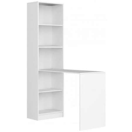 Birouri - BIROU CALCULATOR CU BIBLIOTECA, PLACA LAMINATA, 5 RAFTURI, ALB, 125X50X180 CM, SMART