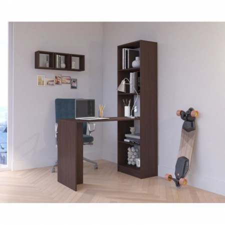 BIROU CALCULATOR CU BIBLIOTECA, PLACA LAMINATA, 5 RAFTURI, WENGE, 125X50X180 CM, SMART [2]