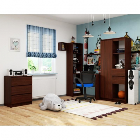 BIROU CALCULATOR CU BIBLIOTECA, PLACA LAMINATA, 5 RAFTURI, WENGE, 125X50X180 CM, SMART [1]