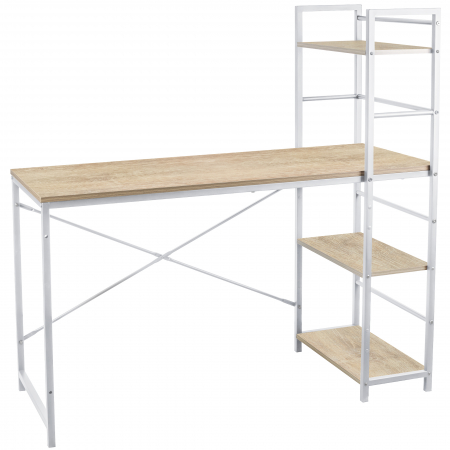 Birou - Birou calculator, Jumi, pal melaminat, otel, 3 rafturi, natur si alb, 120x52x120 cm