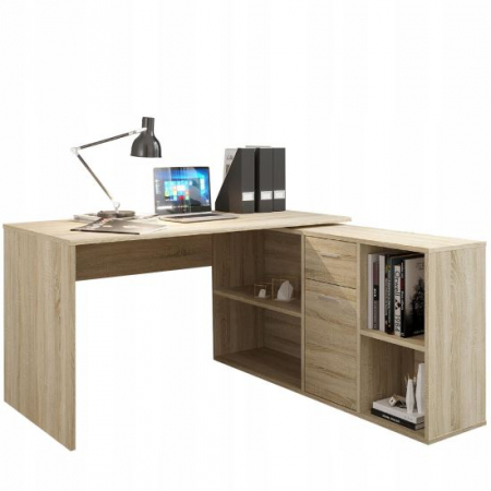 Birouri - BIROU CALCULATOR PE COLT, MDF, 1 SERTAR, 6 RAFTURI, STEJAR, 139X136X74.2 CM, JUMI