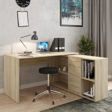 BIROU CALCULATOR PE COLT, MDF, 1 SERTAR, 6 RAFTURI, STEJAR, 139X136X74.2 CM, JUMI [2]