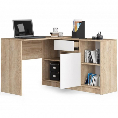 BIROU CALCULATOR PE COLT, PLACA LAMINATA, 1 SERTAR, 6 RAFTURI, STEJAR SI ALB, 120X126X79/77 CM [2]