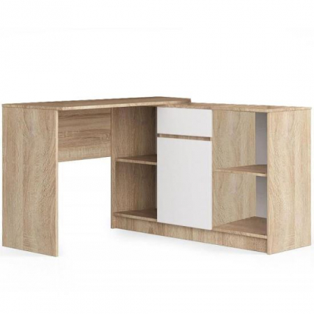 Birouri - BIROU CALCULATOR PE COLT, PLACA LAMINATA, 1 SERTAR, 6 RAFTURI, STEJAR SI ALB, 120X126X79/77 CM
