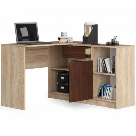 BIROU CALCULATOR PE COLT, PLACA LAMINATA, 1 SERTAR, 6 RAFTURI, STEJAR SI WENGE, 120X126X79/77 CM [2]