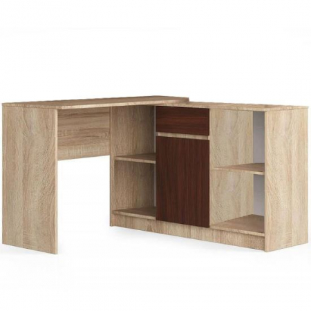Birouri - BIROU CALCULATOR PE COLT, PLACA LAMINATA, 1 SERTAR, 6 RAFTURI, STEJAR SI WENGE, 120X126X79/77 CM