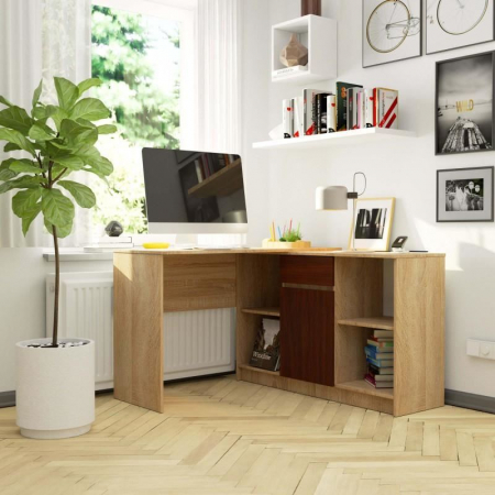 BIROU CALCULATOR PE COLT, PLACA LAMINATA, 1 SERTAR, 6 RAFTURI, STEJAR SI WENGE, 120X126X79/77 CM [1]