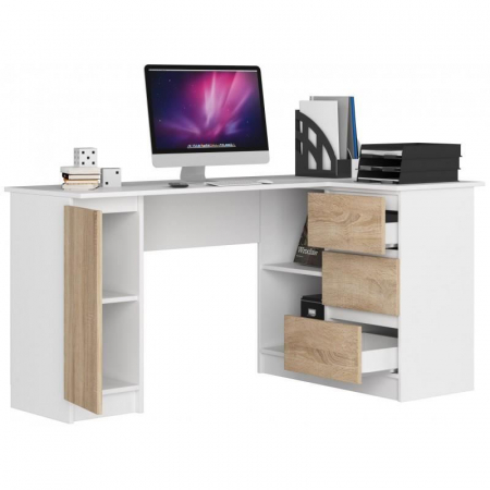 BIROU CALCULATOR PE COLT, PLACA LAMINATA, 3 SERTARE, 4 RAFTURI, ALB SI STEJAR, 155X85X77 CM [2]