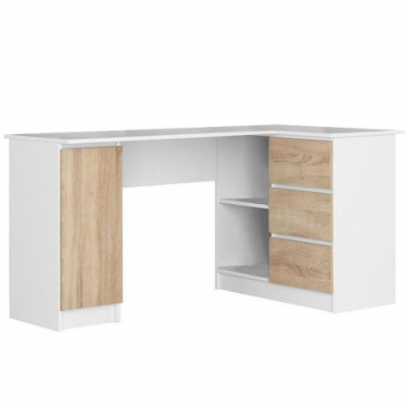 Birouri - BIROU CALCULATOR PE COLT, PLACA LAMINATA, 3 SERTARE, 4 RAFTURI, ALB SI STEJAR, 155X85X77 CM