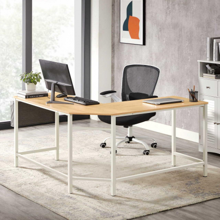 BIROU CALCULATOR PE COLT, VASAGLE, PAL SI OTEL, BUZUNAR LATERAL, NATUR, MAX 50 KG, 135X135X76 CM [4]