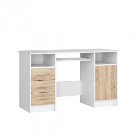 Birouri - BIROU CALCULATOR, PLACA LAMINATA, 3 SERTARE, 5 RAFTURI, ALB SI STEJAR, 124X52X74 CM, ANA