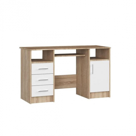 Birouri - BIROU CALCULATOR, PLACA LAMINATA, 3 SERTARE, 5 RAFTURI, STEJAR SI ALB, 124X52X74 CM, ANA