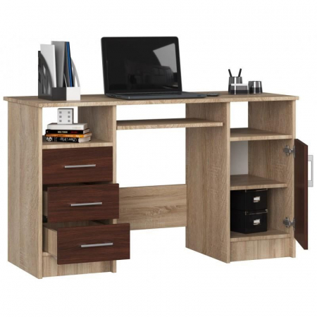 BIROU CALCULATOR, PLACA LAMINATA, 3 SERTARE, 5 RAFTURI, STEJAR SI WENGE, 124X52X74 CM, ANA [2]