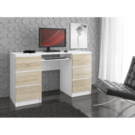 BIROU CALCULATOR, PLACA LAMINATA, 6 SERTARE, 1 RAFT, ALB SI STEJAR, 135X50X77 CM [2]